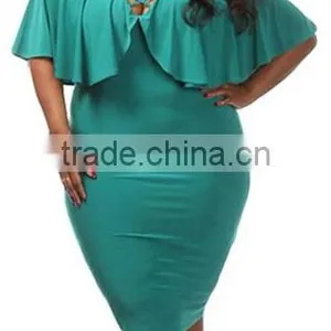 Women's Batwing Sleeve V Neck Solid Bodycon Plus Size Dress thumbnail-1