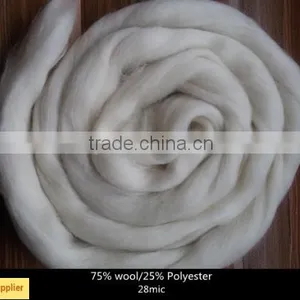 28mic Raw White Blended Wool Top Roving Fiber 75% Uruguay Wool/25% Polyester Spinning Felting Weaving thumbnail-1