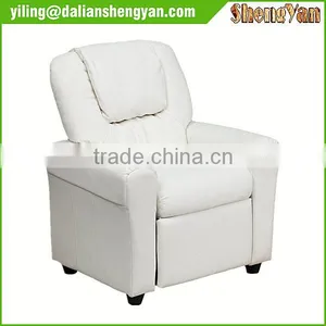 Contemporary White Kids Recliner With Cup Holder and Headrest thumbnail-2