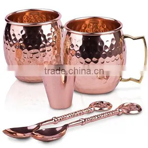 Indian Luxury Moscow Mule Mugs in Gift Box 16 Oz Barrel Cup 100% Pure Solid Two Stirring Spoons,Copper Mugs Set of 2 thumbnail-1