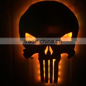 3D Punisher Mask Mirror Light, Halloween Decorative LED Colorful Remote Control Switch Lamp, Skull Decorative Wall Light Mirror thumbnail-3
