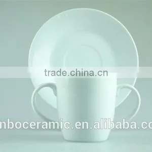White Porcelain Cup Saucer Double Handles , Stock Cups Chaozhou Factory Sanbo thumbnail-4
