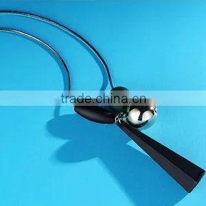 Silver Ball Rubber Strip Pendant Necklace Rubber Bead Long Necklace Geometric Sweater Necklace thumbnail-2