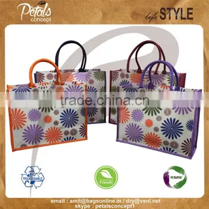 Customize Biodegradeable Flora Print Jute Tote Bag With Padded Rope Handle thumbnail-1
