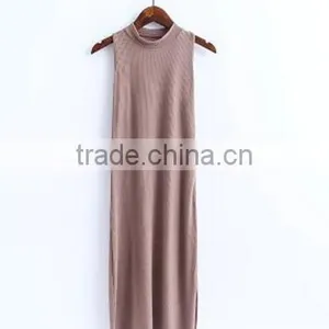Summer Kendel Style Sexy Sheath Dress Women Turtleneck Tank Split Dress thumbnail-3