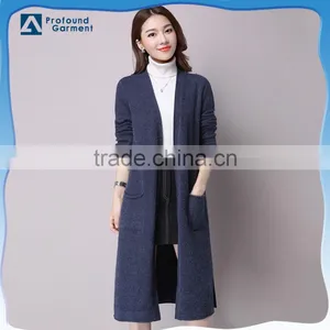 New Elegant Products Pocket Longline Navy Knit Sweater Cardigan Women 2016 thumbnail-1
