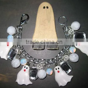 Halloween Bracelet With Ghost Charm, Chain Halloween Bracelet With Bead Charm thumbnail-1