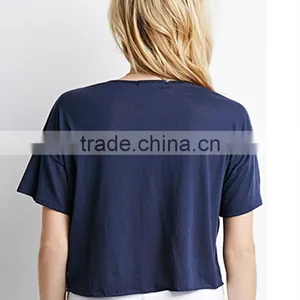 2015 Fashion Women Soft Wear Short Sleeves Pure Color Round Neck 100%cotton Tee thumbnail-4