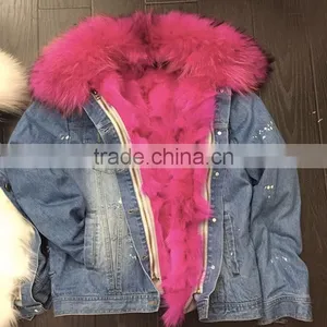 Myfur Customized Color Plus Size Real Fur Lining Collar Jeans for Ladies Parka thumbnail-4