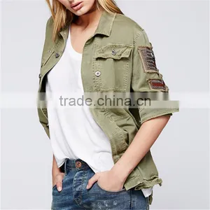 2017 Spring Long-sleeved Shirt Jacket Forest Green Coat for Women thumbnail-2