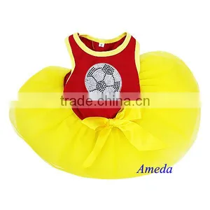 NEW Red Yellow Rhinestone World Cup Football Flag Spain Dogs Pets Clothes Party Dress XS-L thumbnail-1