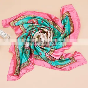 2017 Fashion Lady's Custom Digital Print Silk Satin Square Lady Scarf 90*90 thumbnail-6