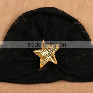 Indian Kids Turban Sequin Start Lace Hat, Fashion Sequin Hats With Lace Design thumbnail-3