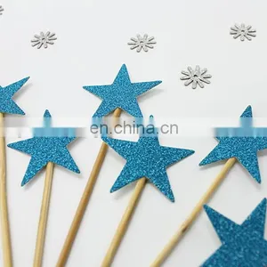 Cheap Blue Stars Paper Cupcake Toppers Birthday Cake Decorations thumbnail-3