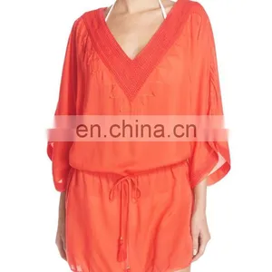 C104 Embroidered Cover-Up Tunic Beachwear thumbnail-1