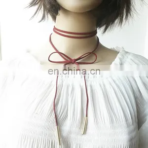 Fashion Chocker Long Suede Fabric Necklaces Choker Necklace With Metal thumbnail-2