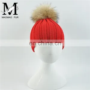Wholesale New Fashion Hat With Raccoon Fur Ball Hand Knitted Baby Hat thumbnail-3