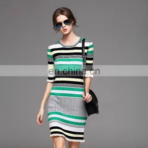 Ladies High Quality Stylish Stripe Dress Half Sleeve Spring New Dress thumbnail-1