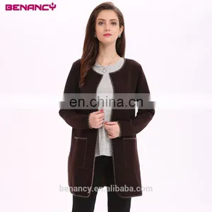 Classic Winter Outwear Thick Wool Cardigan Coat For Mature Women thumbnail-1