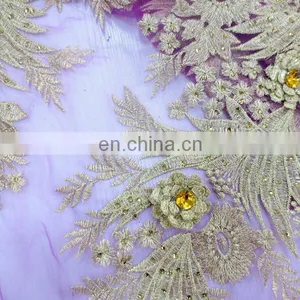 2016 Tulle Lace French Net Lace Fabrics Beaded French Lace Borer Bridal Lace Aso-ebi Wedding Lace thumbnail-4