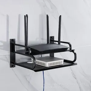Black Aluminum Small Double Deck Set Top Box Shelf Wall Mounted Router Bracket thumbnail-1