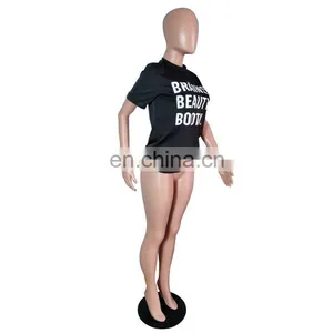 Independent Station European and American Women's Fashion Casual Black Offset Printing Letter T Shirt thumbnail-3