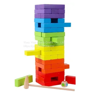 54pcs Wooden Building Blocks Toys Cartoon Colorful Rainbow Stacking Tower Creative Board Games For Children Baby thumbnail-1