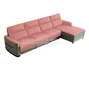 2022 Head Laminated Textured Cowhide Sofa Italian Minimalist Living Room Corner Function Sofa Modern Minimalist Leather Art Combination thumbnail-4