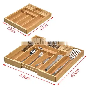8 Expandable Compartments Bamboo Utensil Spoon Holder With Divider for Kitchen Drawer Silverware Cutlery Tray thumbnail-5