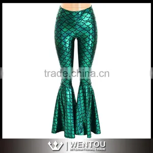 Bell Bottom Green Mermaid Scale Leggings With High Waist thumbnail-4