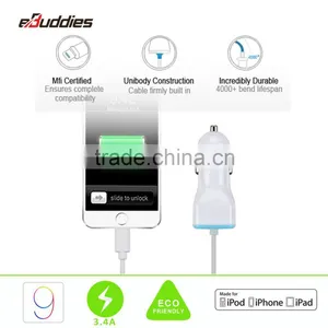 Built-in With MFi Charging Cable Car Charger for IPhone 6 6s 5 for Samsung thumbnail-5