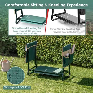 Lightweight Sturdy Foldable Metal Frame Thick EVA Padded Portable 2 in 1 Kneeling Cushion With Side Pouch Kneeling Garden Stool thumbnail-2
