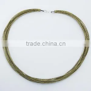 Light Green Dyed Cotton Strands Necklace Sterling Silver Clasps thumbnail-1