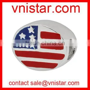 Vnistar Metal Alloy Oval Shape Large Hole European Style AMERICAN Flag Beads for 2016 TB083 thumbnail-1