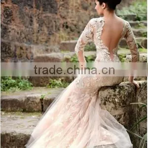 Champagne Vestido De Noiva Manga Longa Tulle Sexy V Neck Elegant Long Sleeve Wedding thumbnail-1