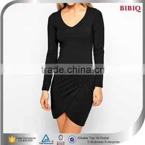Spring/Autumn Ladies Black Long Sleeve Knitted Small Short Casual Dress thumbnail-1