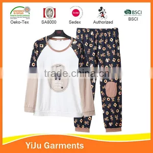 Lady Long Seelve Fashion Basic Cotton Pajama Sleepwear Homewear thumbnail-1