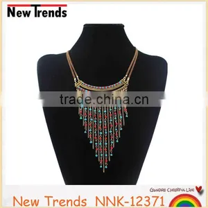 Fashion String and Strand Turquoise Beaded Tassel Chain Necklace Female thumbnail-3