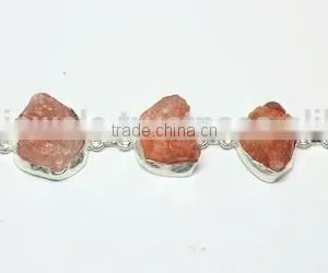 Sunstone 925 Silver Rough Bracelet, Designer 925 SemiPrecious Silver Bracelet, 925 Sterling Silver Designer Jewelry thumbnail-1