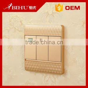 Famous Brand BIHU Golden Color PC Material 3 Gang 2 Way Light Switch for Sale thumbnail-2