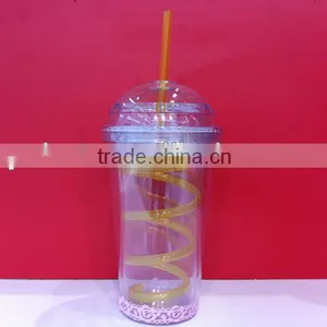 450ml Plastic Juice Cup With Colorful Lid and Straw thumbnail-2