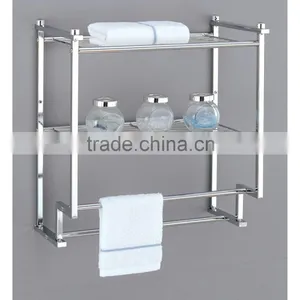 Organize Bathroom Storage Rack 2-Tier Wall Mounting Rack With Towel Bars thumbnail-1