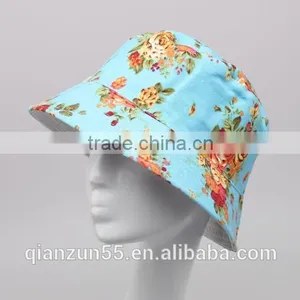 Blue Wide Short Brim Custom Streetwear Floral 100% Cotton Flower Print Pattern Bucket Hat thumbnail-1