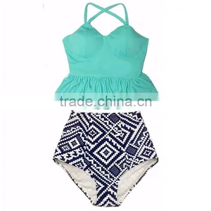 New Fashion Hot Selling Swimsuit With Small Flounce Top Quality Mature Women High Waist Bikini thumbnail-5