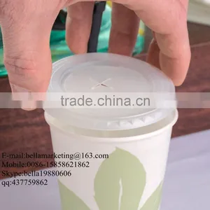 9 Oz. Translucent Flat Plastic Lid With Straw Slot For Paper Cold Cup thumbnail-1