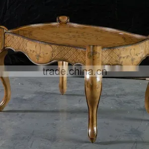 Vintage Style Living Room Coffee Table With Hand Painted, Leisure Wooden Curio Side Table thumbnail-1