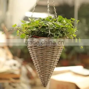 Handmade Antique Wicker Wall Hanging Plant Basket Flower Hanging Plant Basket for Sale thumbnail-1