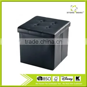 Black Faux Leather Ottoman Coffee Table With Storage Collapsible Square Cube thumbnail-1