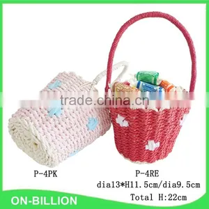 Handmade Woven Red Pink Rope Easter Egg Basket thumbnail-1