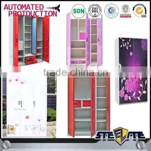 Double Color Wardrobe Design Furniture Bedroom Indian Closet Almari Powder Coated Steel Almirah thumbnail-5